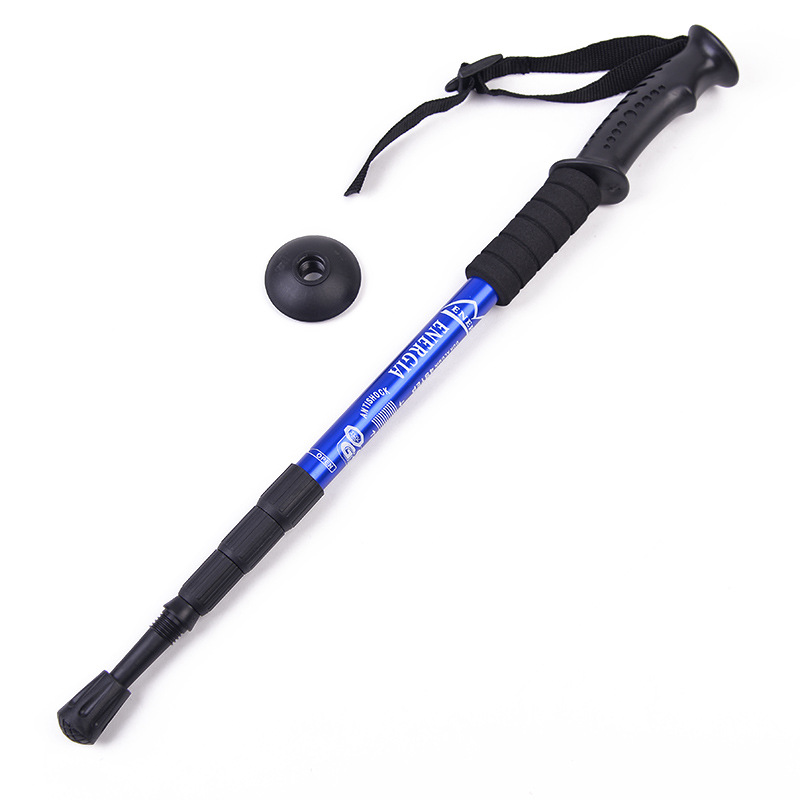 Outdoor straight handle light aluminum alloy outer lock four-section telescopic walking stick hiking crutch trekking stick